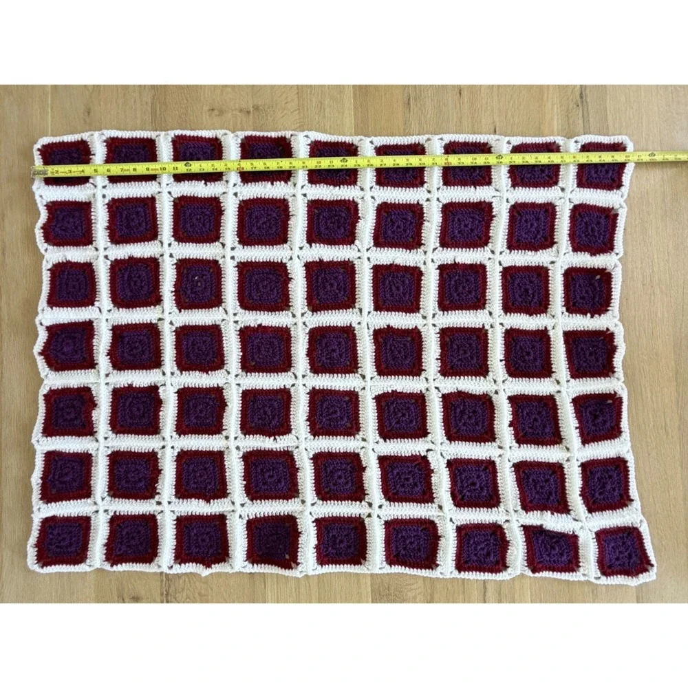 Red Purple‎ White Hand Crocheted Afghan Throw Lap Blanket 36x47 Granny Square